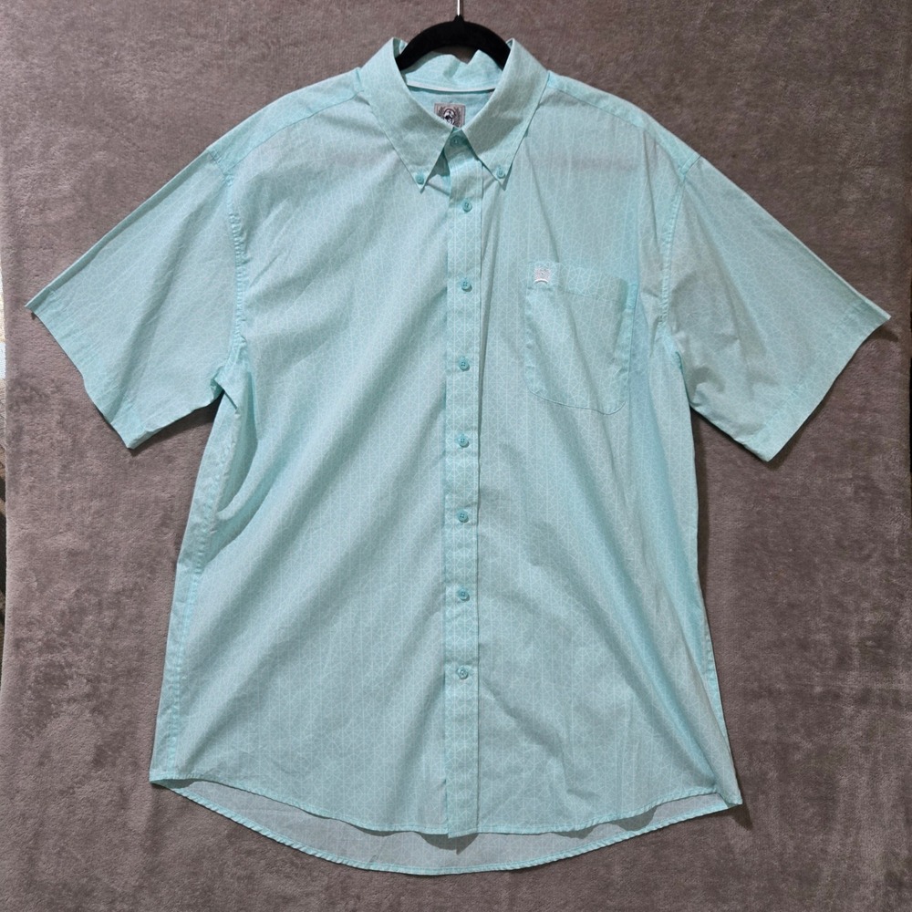 Cinch Button Down Shirt Mens Large Aqua Geometric Western Rodeo Cowboy Ranchwear